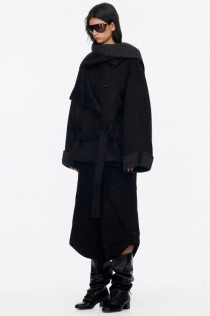Lapel Asymmetrical Wool Coat Set-Up