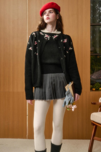 Embroidered Wool Floral Cardigan