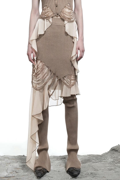 Wasteland Ruffled Patchwork Knit Skirt
