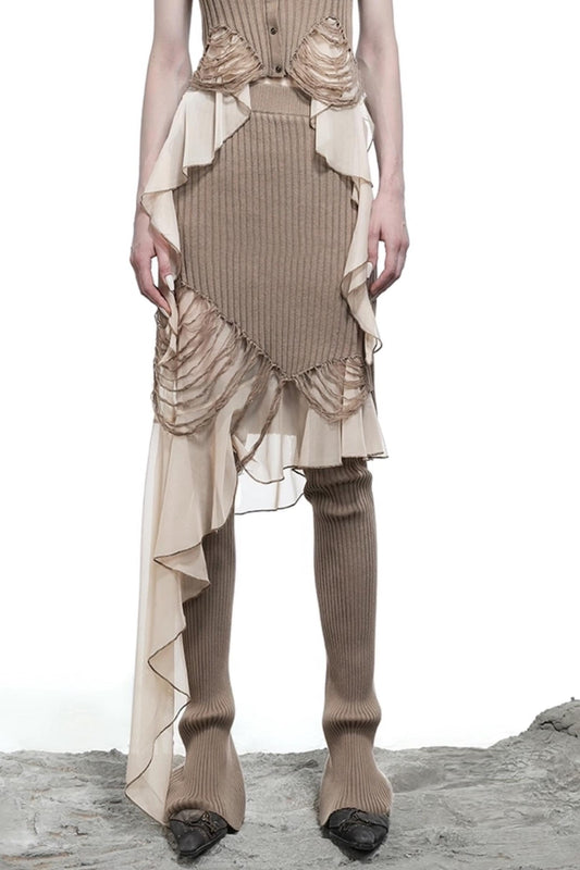 Wasteland Ruffled Patchwork Knit Skirt