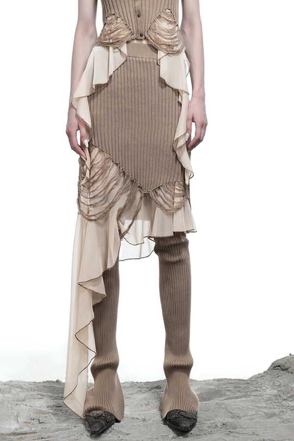 Wasteland Ruffled Patchwork Knit Skirt