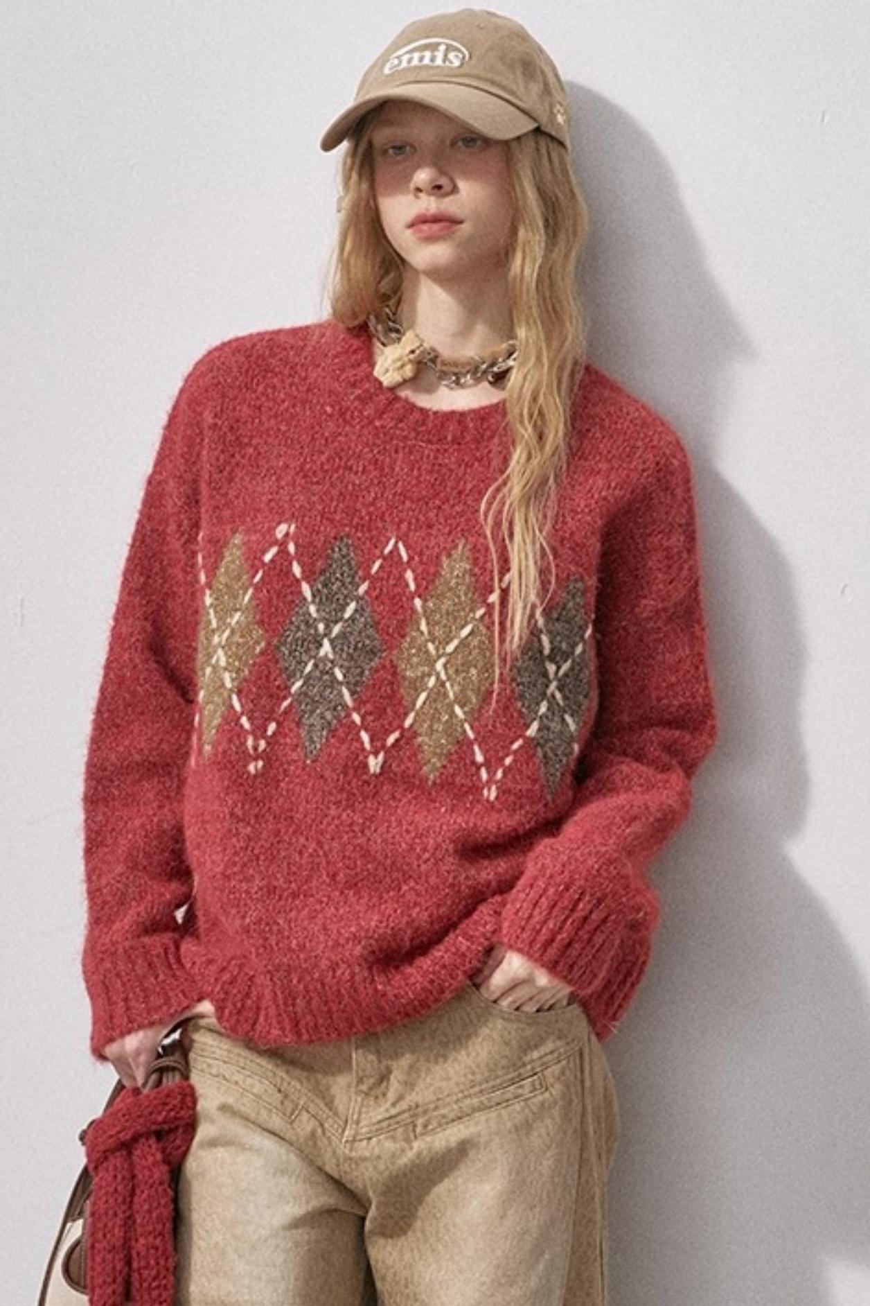 Floral Diamond Knit Sweater