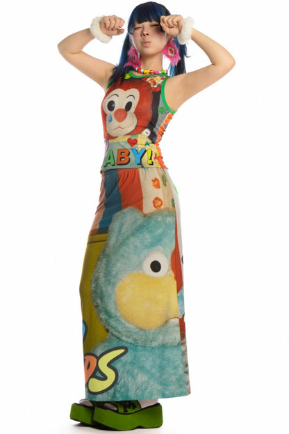 Reversible Print Stretch Casual Maxi Skirt