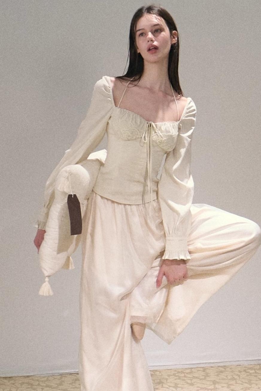 Apricot Satin Double-Layer Pants