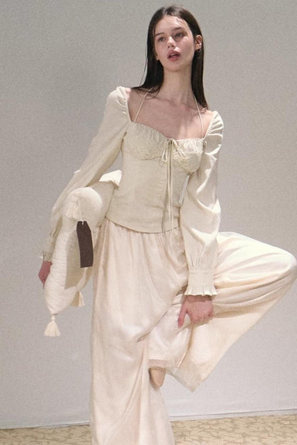 Apricot Satin Double-Layer Pants