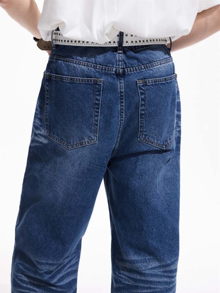 Wrinkle Processing Wide Washed Jeans