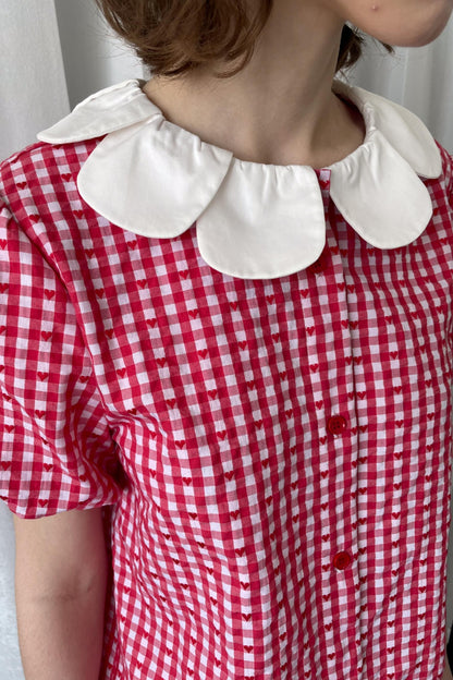 Red Plaid Lantern Sleeve Shirt