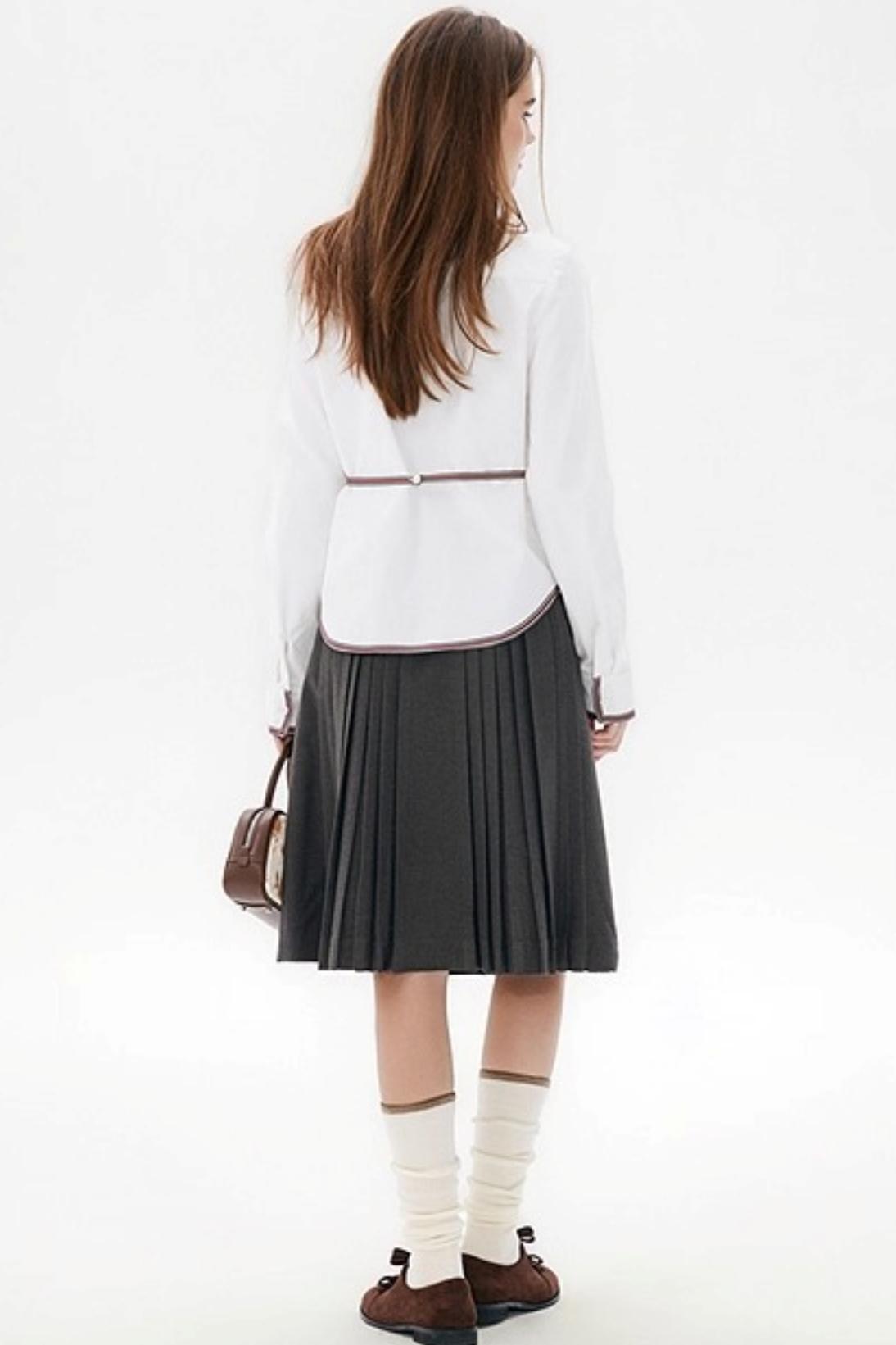Gray Wool Blend Pleated Skirt