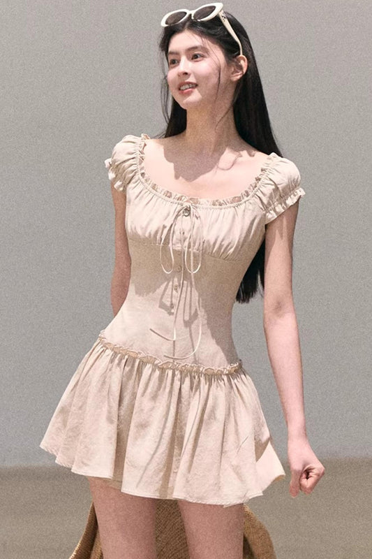 Lyocell Linen Puff Sleeve Dress