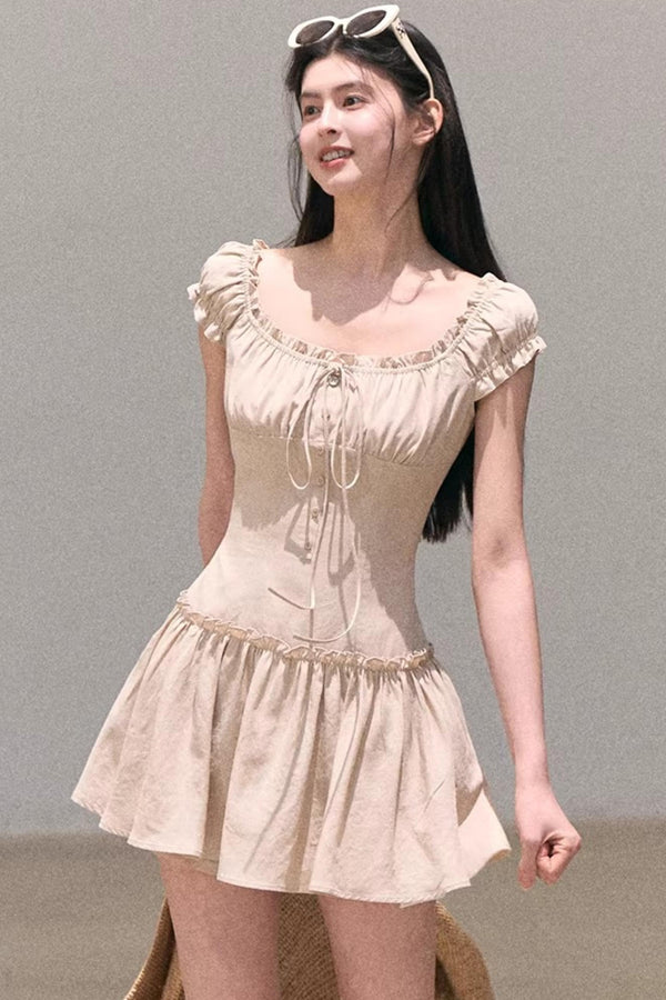 Lyocell Linen Puff Sleeve Dress