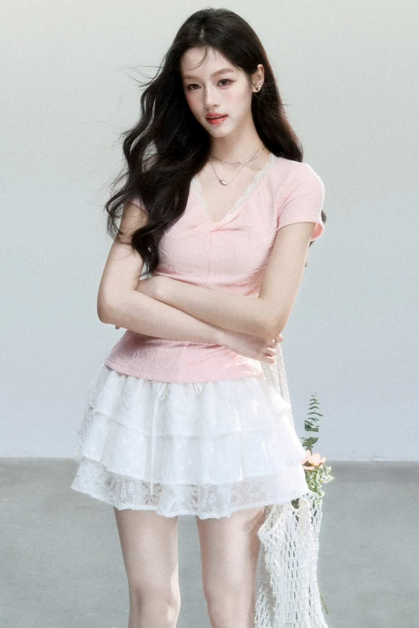 V-Neck Jacquard Textured Top
