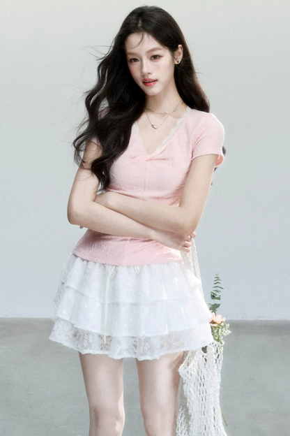 V-Neck Jacquard Textured Top