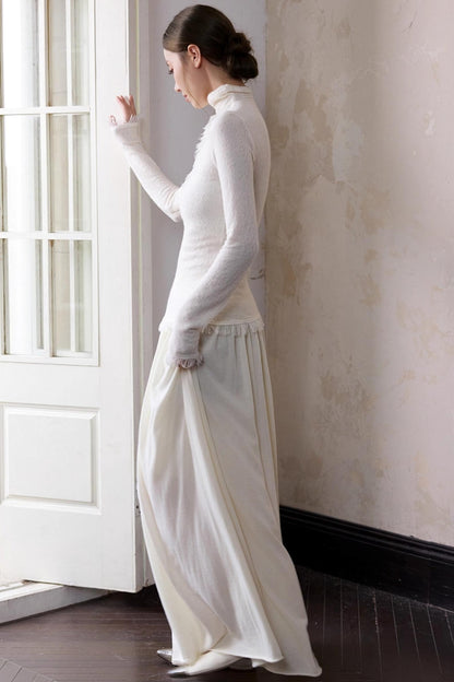 White Wool Turtleneck Knit Top