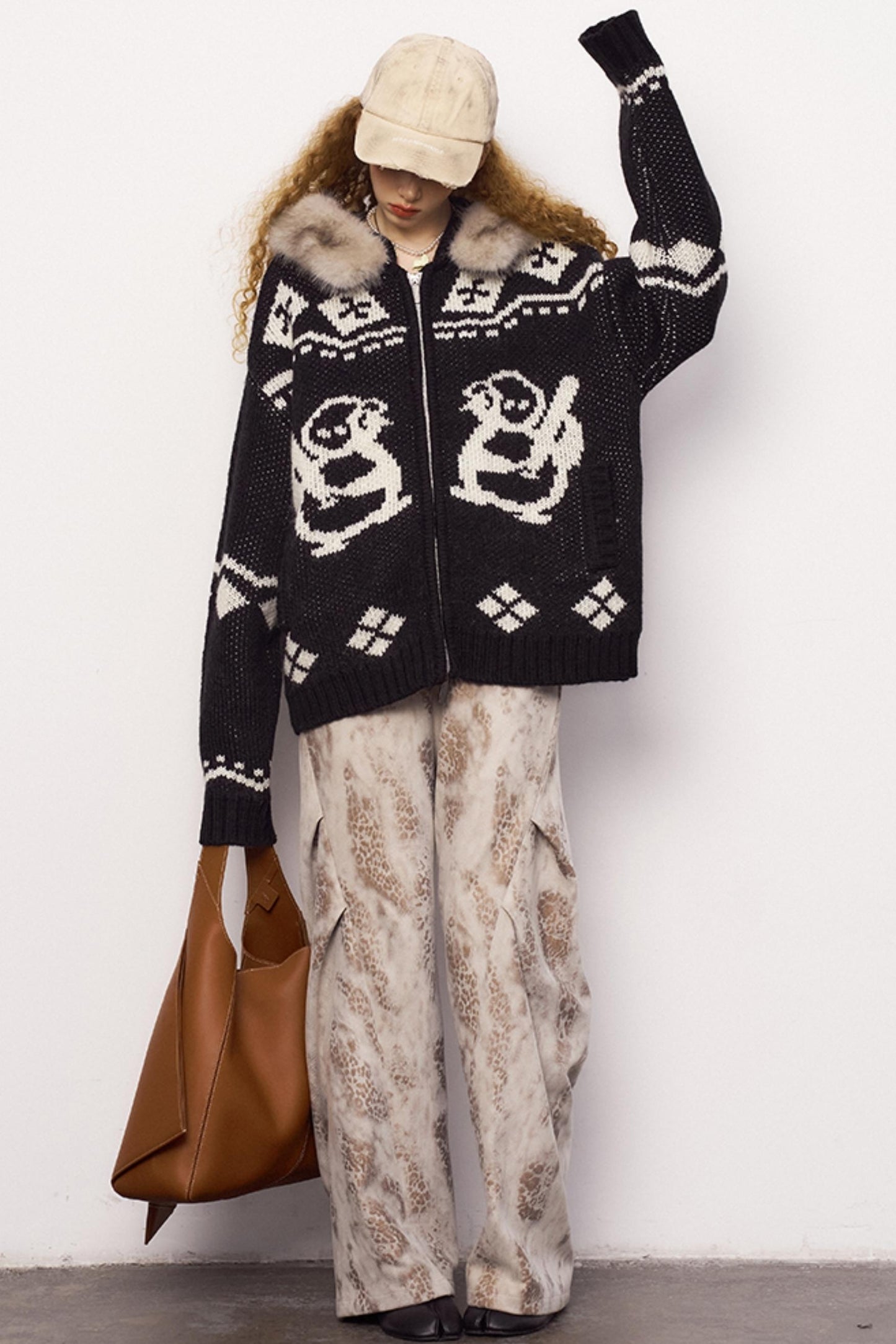 Detachable Fur Collar Knitted Cardigan