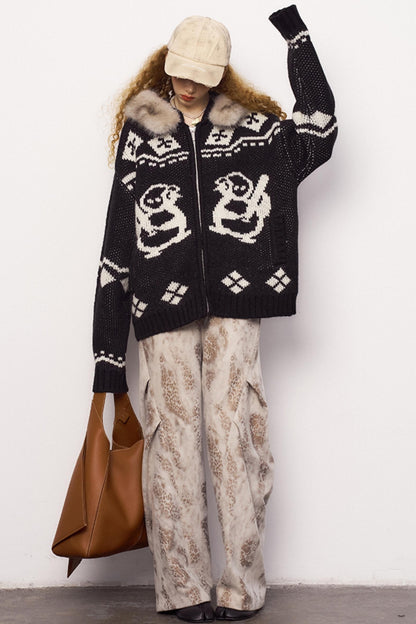 Detachable Fur Collar Knitted Cardigan