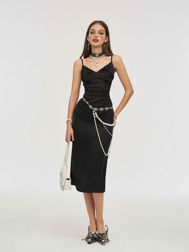 Black acetate halter dress