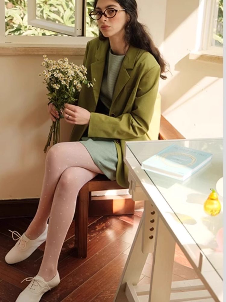 Green Literary Loose Suit Jacket