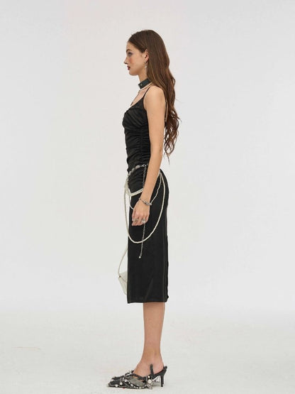 Black acetate halter dress