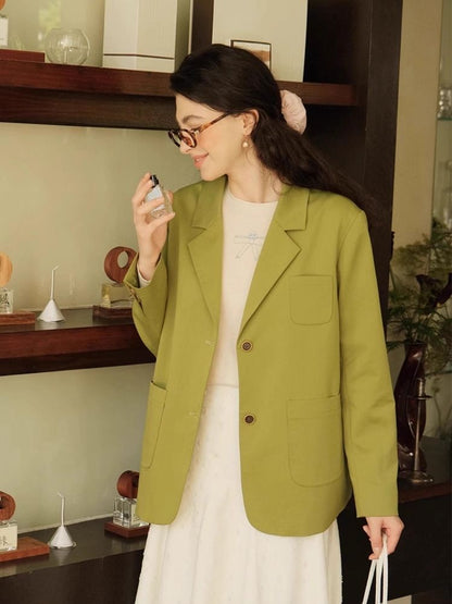 Green Literary Loose Suit Jacket