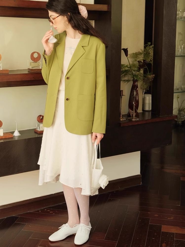 Green Literary Loose Suit Jacket