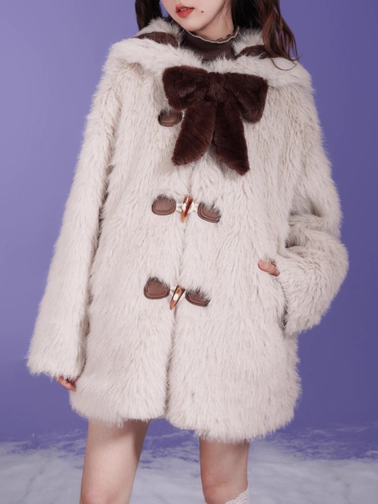 Navy Collar Eco Fur Sandwich Jacket