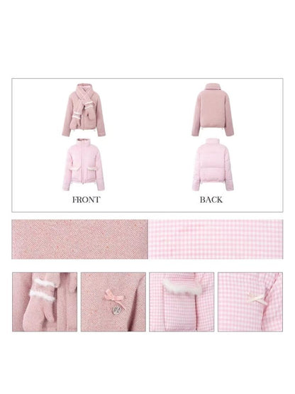 Tweed Pink Check Reversible Down Jacket