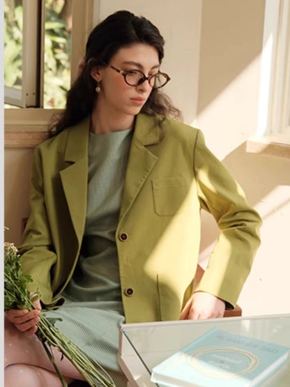 Green Literary Loose Suit Jacket