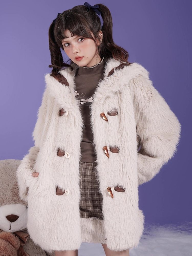 Navy Collar Eco Fur Sandwich Jacket