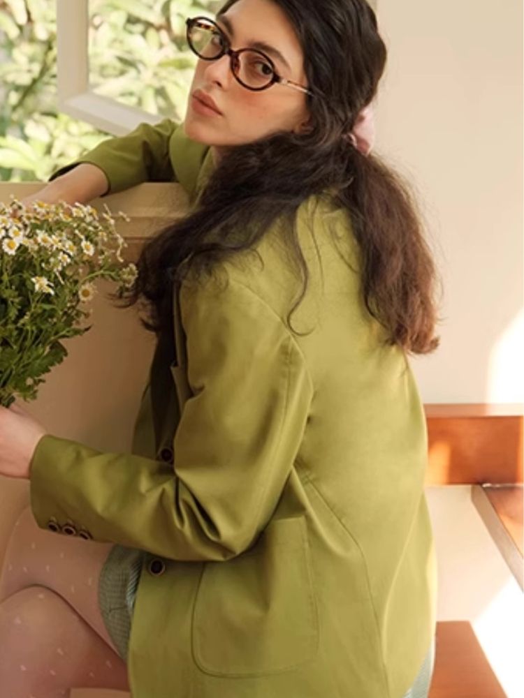 Green Literary Loose Suit Jacket