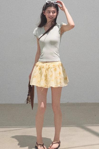 Embroidered Lyocell Puffy A-Line Skirt