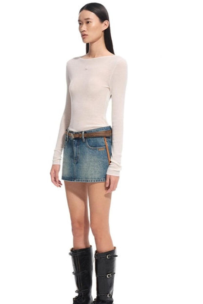 Modern Retro Twill Patchwork Hip Skirt