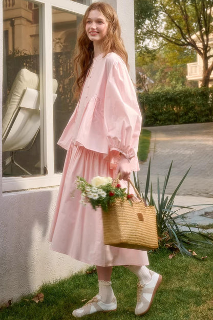 Baby Pink Cotton Dress Set-Up