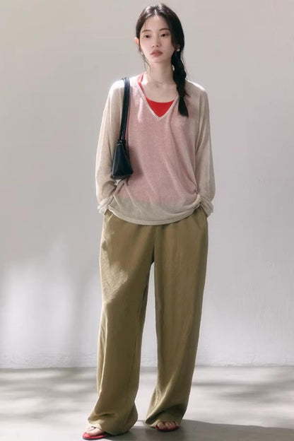 Linen Blend Wide-Leg Pants