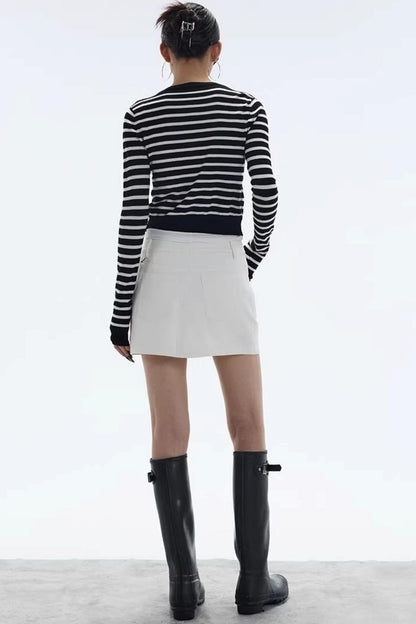 Striped Color-Block Knitted Cardigan