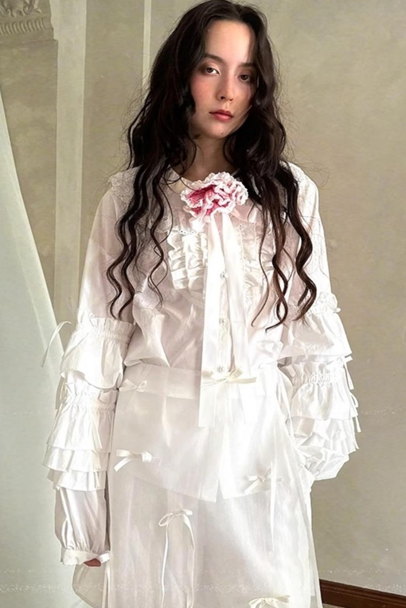 Pink-White Plaid Lace Shirt