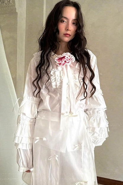 Pink-White Plaid Lace Shirt