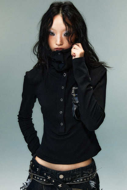 Punk High Neck Slim Knit Base Top