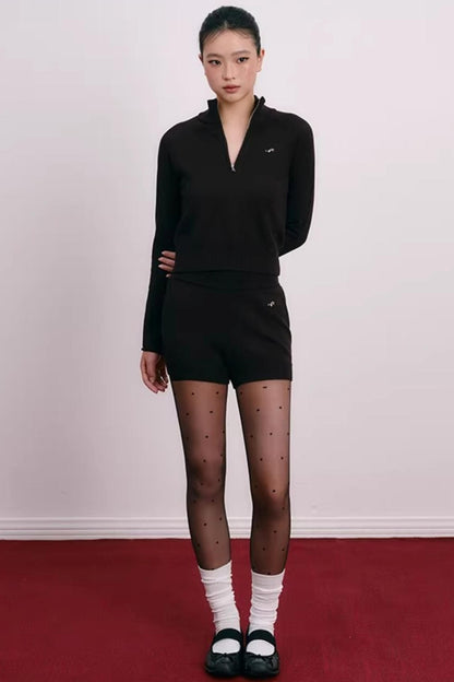 Cherry Embroidery Half-Zip Top Set-Up