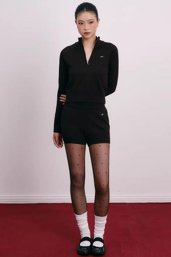 Cherry Embroidery Half-Zip Top Set-Up