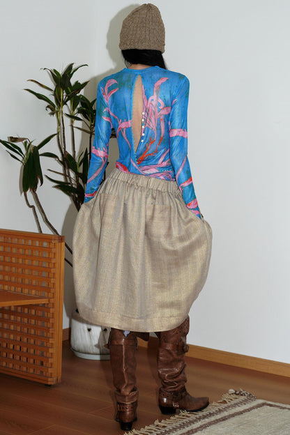 Chinese Mesh Cutout Long-Sleeved Top