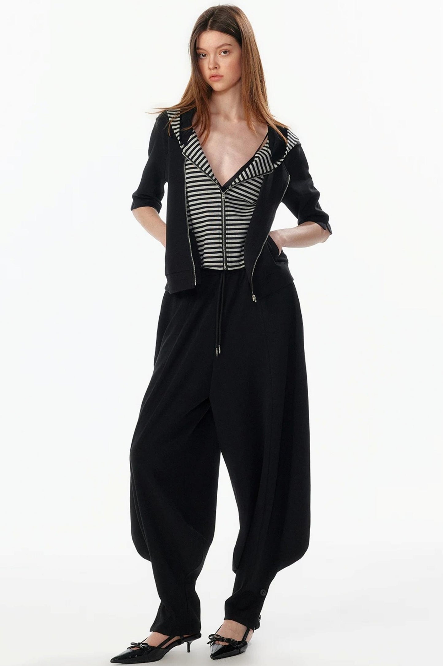 Patchwork Cropped Short Sleeve Hoodie