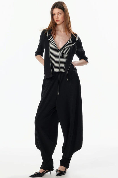 Patchwork Cropped Short Sleeve Hoodie