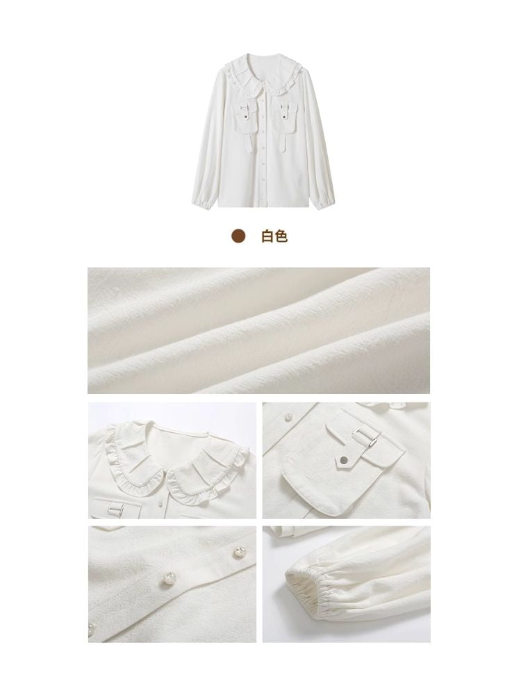 Doll Collar Cotton Pocket Loose Shirt