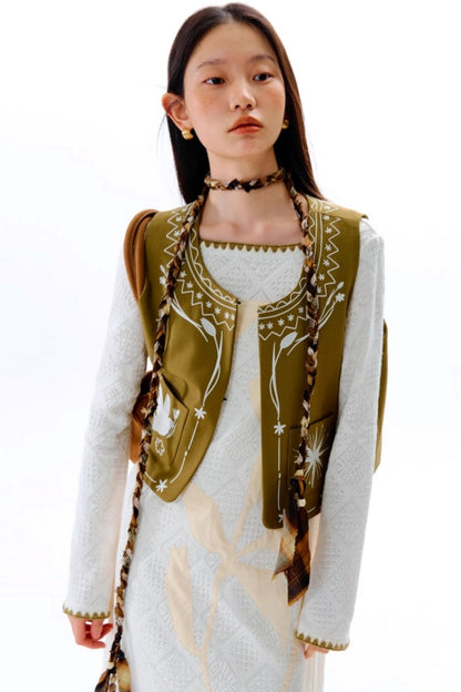 Bright Star Vintage Bird Embroidery Wool Jacket Set-Up