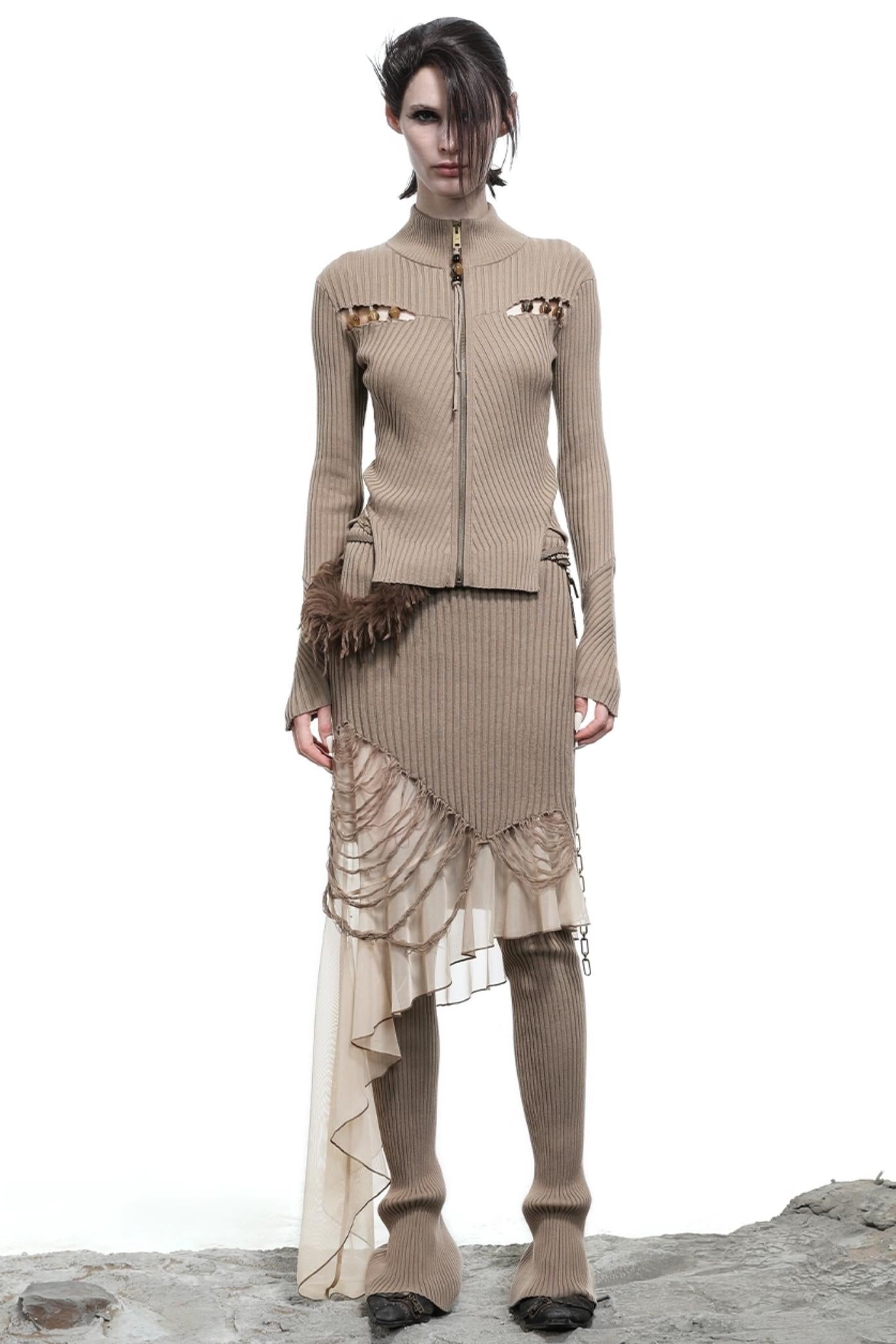 Wasteland Ruffled Patchwork Knit Skirt