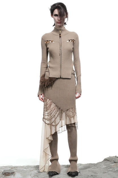 Wasteland Ruffled Patchwork Knit Skirt