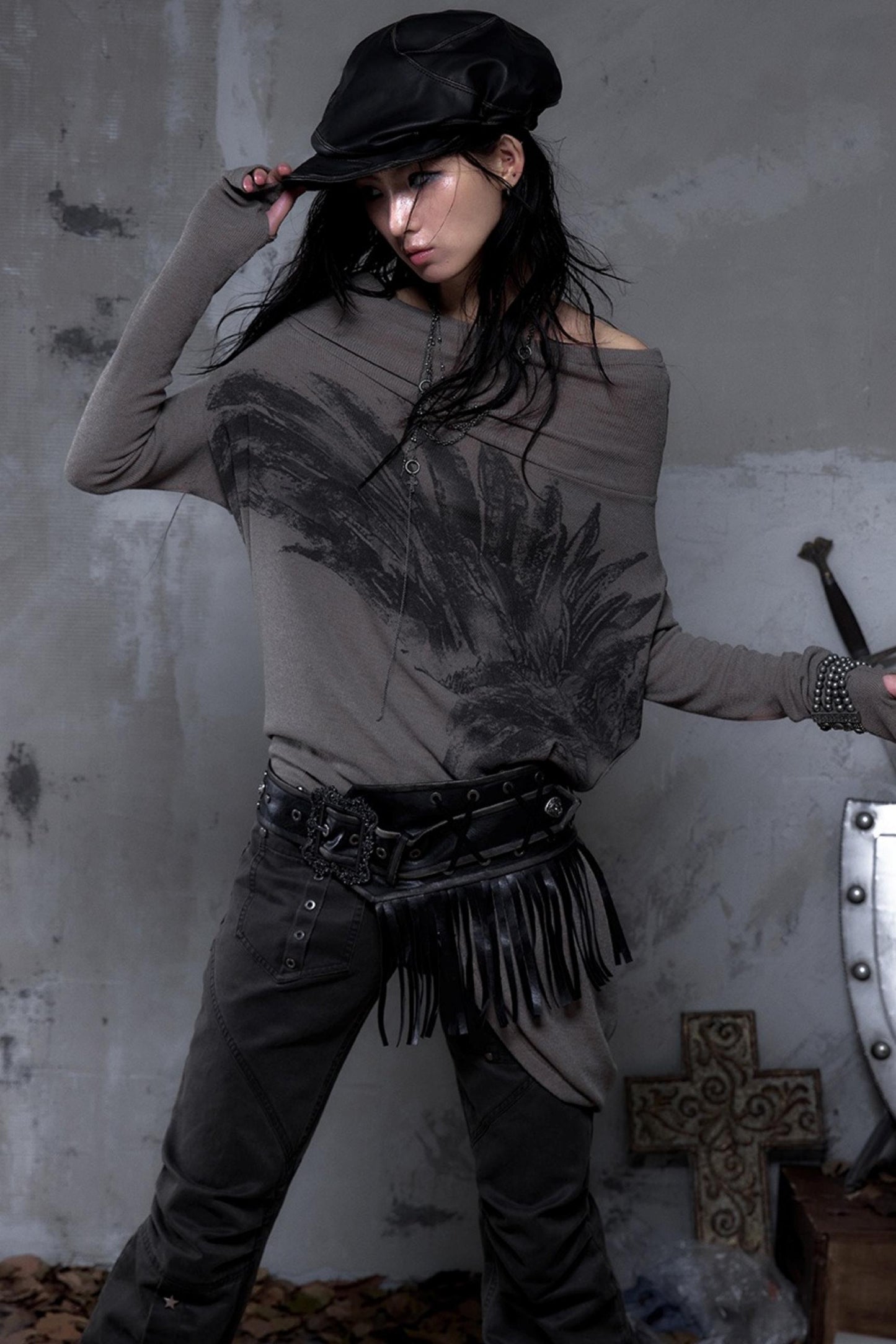 Wasteland Swing Collar Knitted Tops