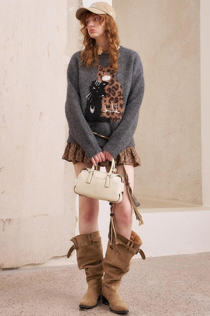 Embroidered Crew Neck Sweater