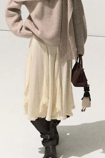 Wool Jacquard Ruffle Skirt