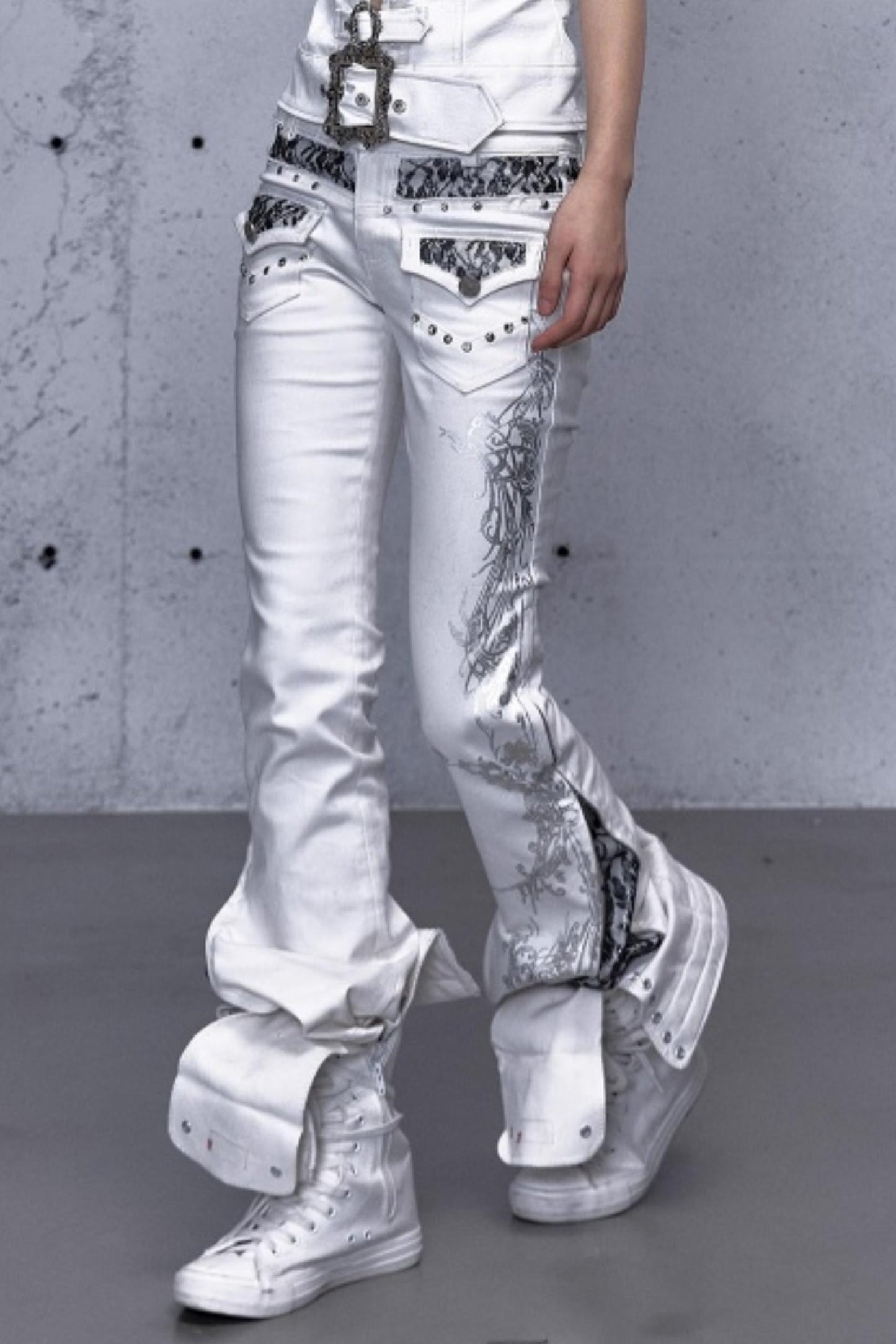 Retro Gold Foil Denim Pants